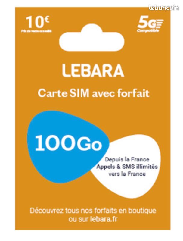 Cartes SIM LEBARA 100GB REVENDEUR OFFICIEL - Accessoires téléphone & Objets connectés