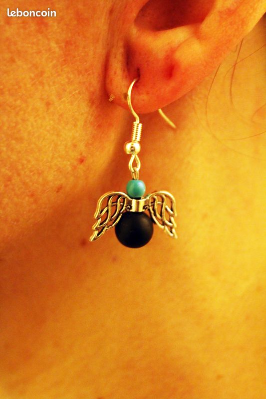 Boucles d’Oreilles "Équilibre et Harmonie" Ange Turquoise et Agate noir (image 3)
