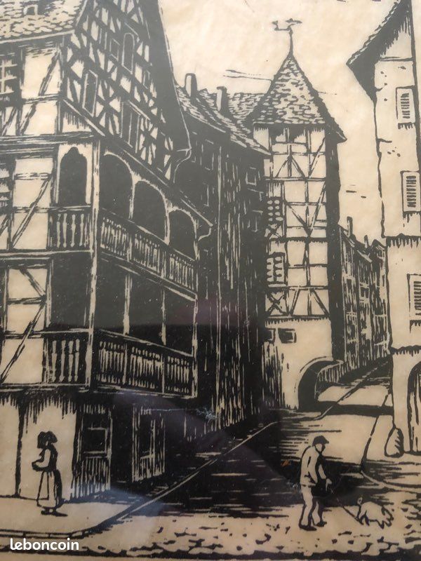 Alsace. Tableau gravure sur bois ou linogravure sur papier Japon. Signé Perridan (image 3)