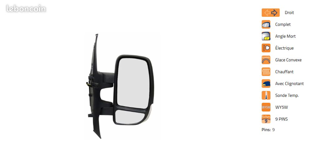 Passager Couvercle Noir | Compatible Nissan Interstar, Opel Movano, Renault Master II 2003-2010 Rétroviseur Droit