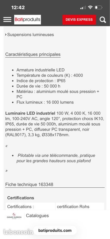 Vend 2 luminaires glenn armature industriel led (image 4)