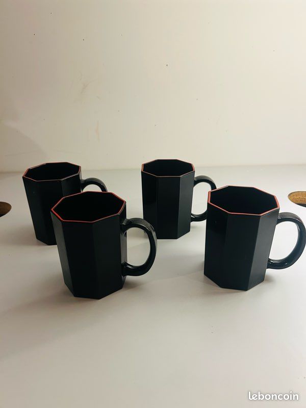 4 Mugs Arcopal Octime Vintage Noir & Rouge France Années 80 (image 4)