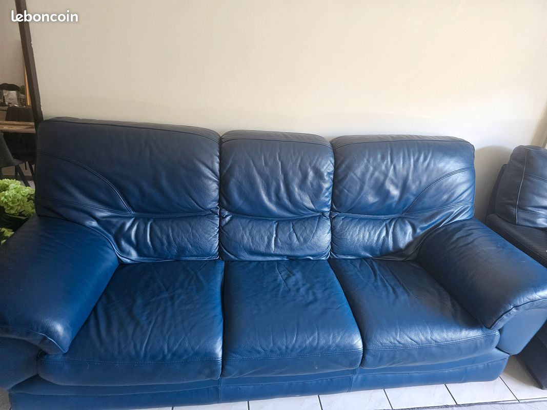 Canapé bleu en cuir (image 1)