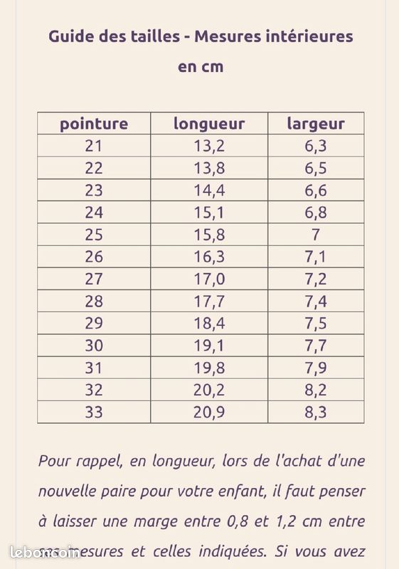 En Cm Taille Pointure Bebe Taille Chaussure Enfant Pointure