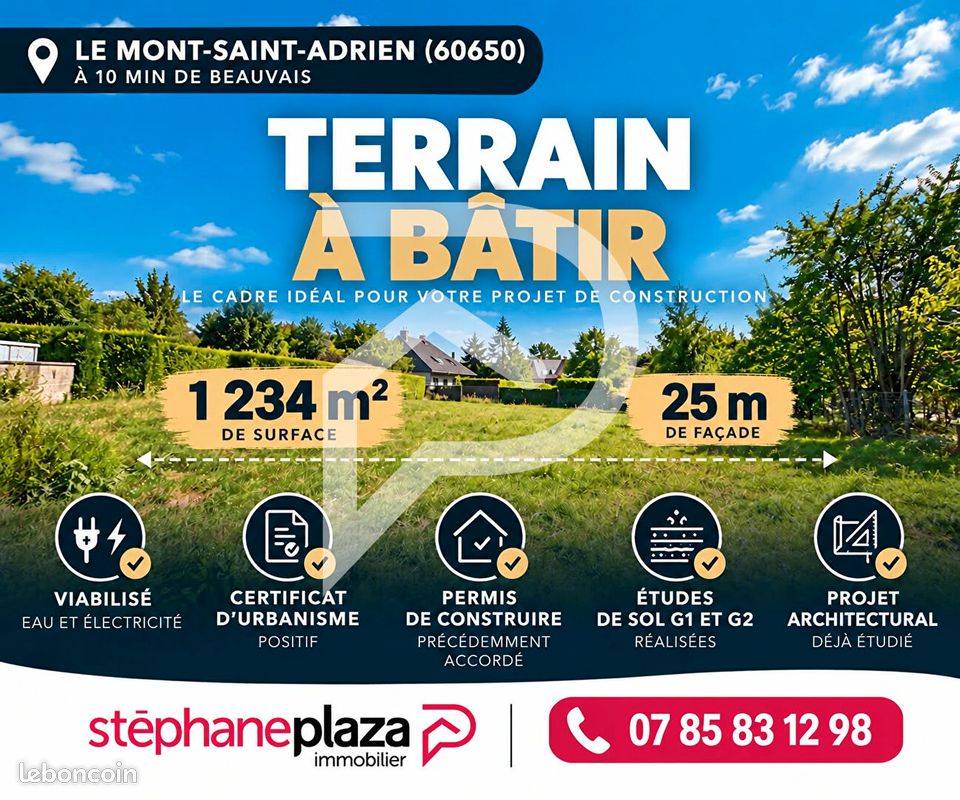 Terrain 1234 m² · au Mont-Saint-Adrien · 1 234 m² · 127 000 €