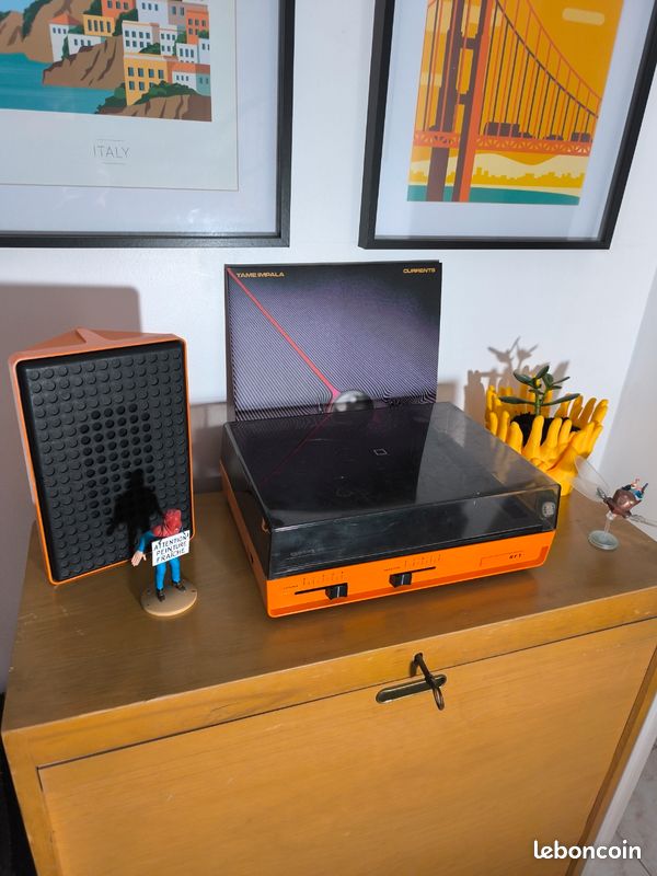 Platine Vinyle Vintage Orange – Bazin Combo Des Années 60 – Avec Haut-parleur – Fonctionne