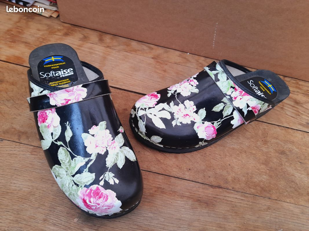 Sabots En Cuir Pour Femme Simson Avec Motif Fleurs En Bois - Taille EU 35 - Occasion En Bon état
