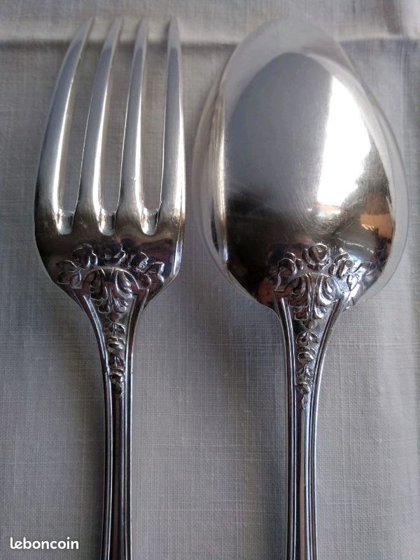 2 cuilleres a soupe + 2 fourchettes table metal argente 20 g + 2 poincons (image 2)