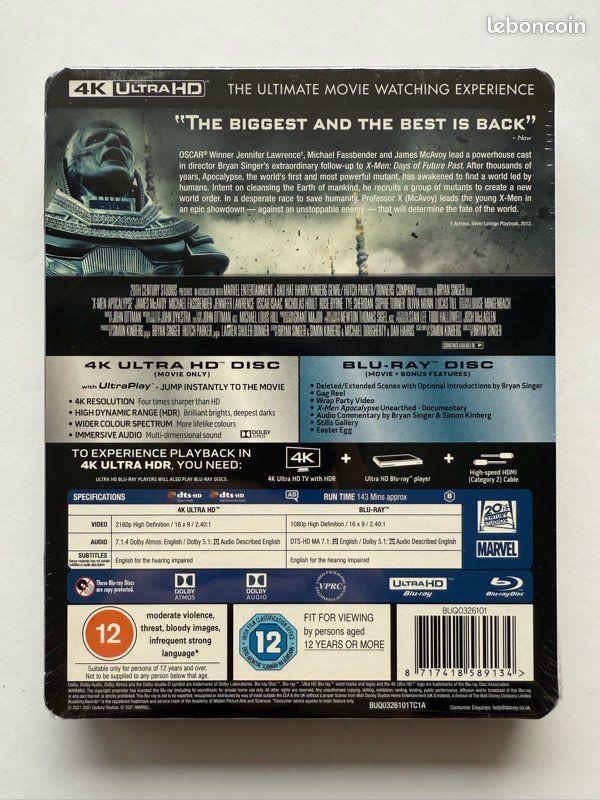 X-Men Apocalypse Bluray 4K Steelbook (image 2)