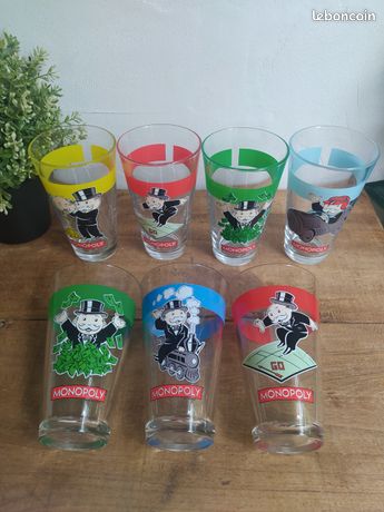 2 Grands Verres Monopoly – Verres à Boisson Collectors, Hauteur 13,5 Cm, Neufs