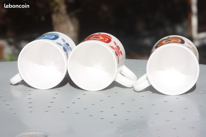 Lot De Mugs à Café Anciens Série 8 ARCOPAL Design JC Meunier Opaline Orange