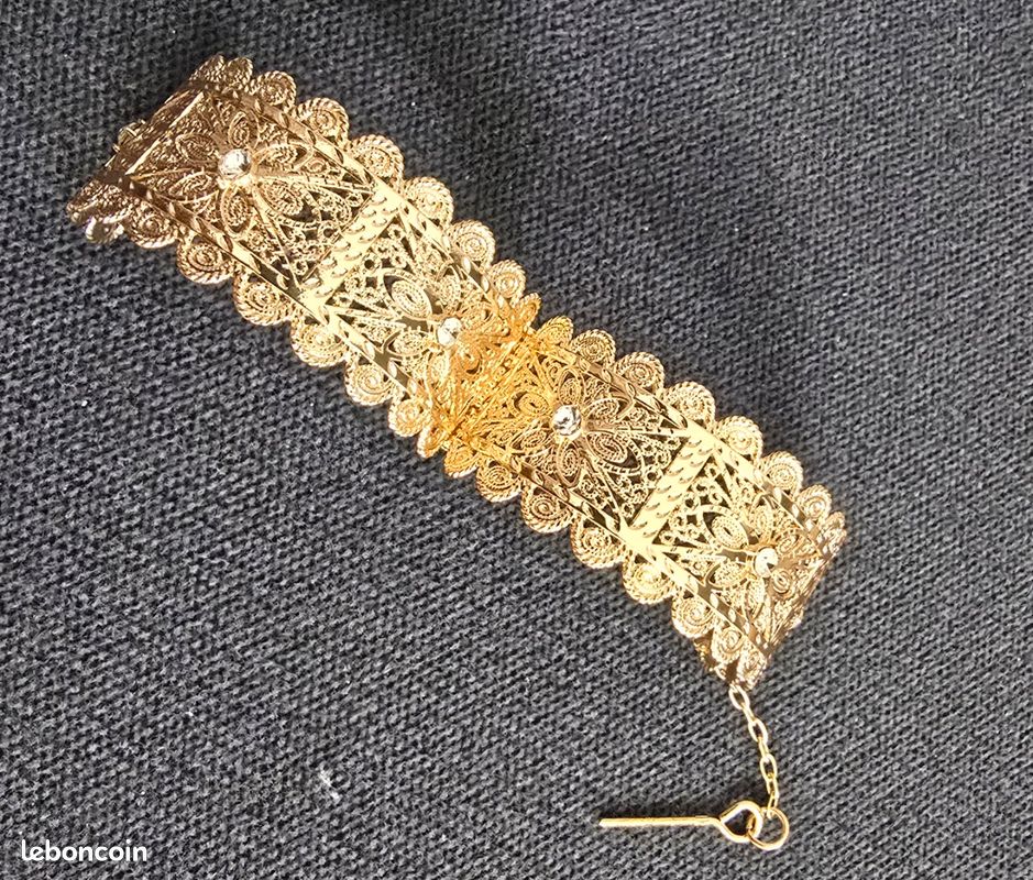Bracelet Vintage Plaqué Or Style Empire - Pierres Serties Roses/violettes - Occasion