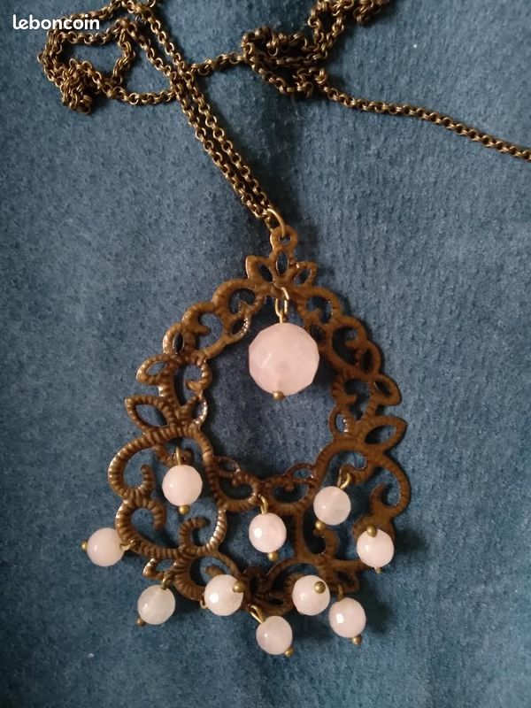 Collier sautoir en quartz rose (image 2)