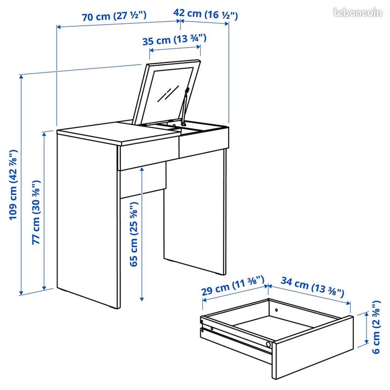 Coiffeuse ou petit bureau blanc BRIMNES Coiffeuse IKEA avec miroir – très bon état (image 10)