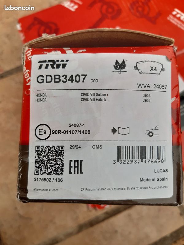 TRW GDB3407 Jeu De Plaquettes De Frein Avant - Compatible Honda Civic VIII - Haute Performance