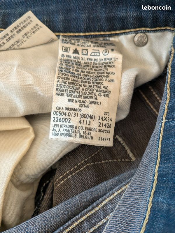 Jean Homme LEVI'S 504 Taille W34 L34 Vêtements