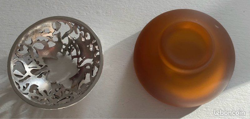 Photophore Christofle Bleu - Ornements Dauphin - Bougeoir En Verre - Fabriqué En France