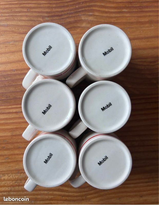 Lot De 6 Mugs Vintage Mobil - Parfait État, Céramique, Occasion