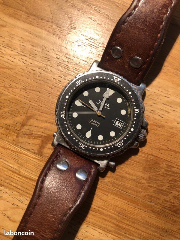 Montre Yema Navygraf Vintage, Bracelet, Lunette Noire, Fabriquée En France, Unisexe