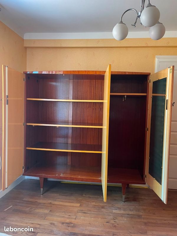 Grande armoire vintage en bois – penderie et étagères – années 50/60 (image 2)