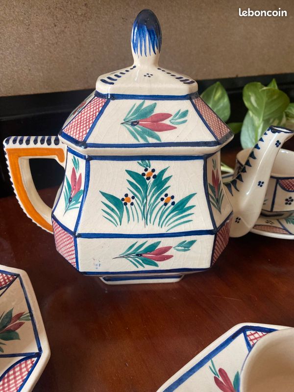 Théière et 6 tasses Henriot Quimper vintage (image 2)