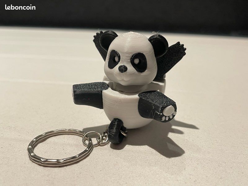 Porte-clés Panda Géant Fait Main En Laine Tricotée - Noir Et Blanc, Neuf, Artisanal