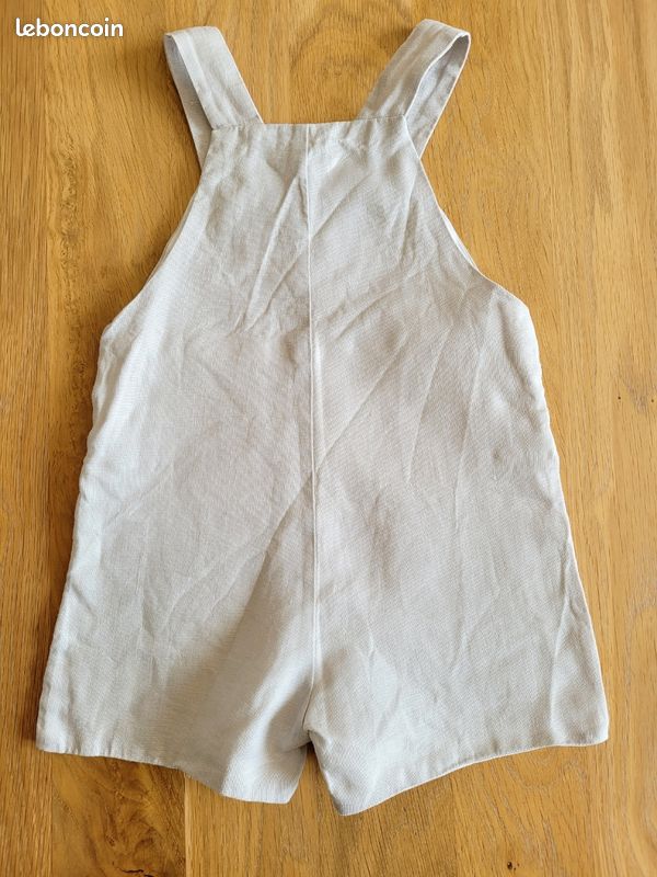 Tenue cérémonie Jacadi 24 mois 2 ans salopette lin gris souris body gilet blanc comme neuf (image 12)