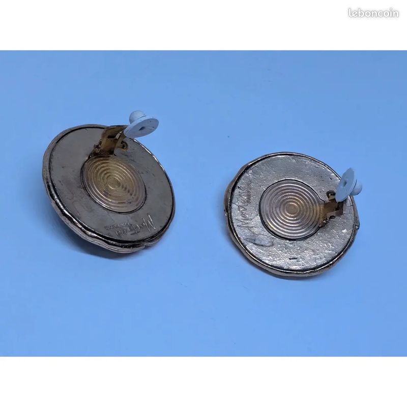 Boucles D'oreilles Claude Montana Vintage - Laiton Doré à L'or Fin Et Résine, état Parfait