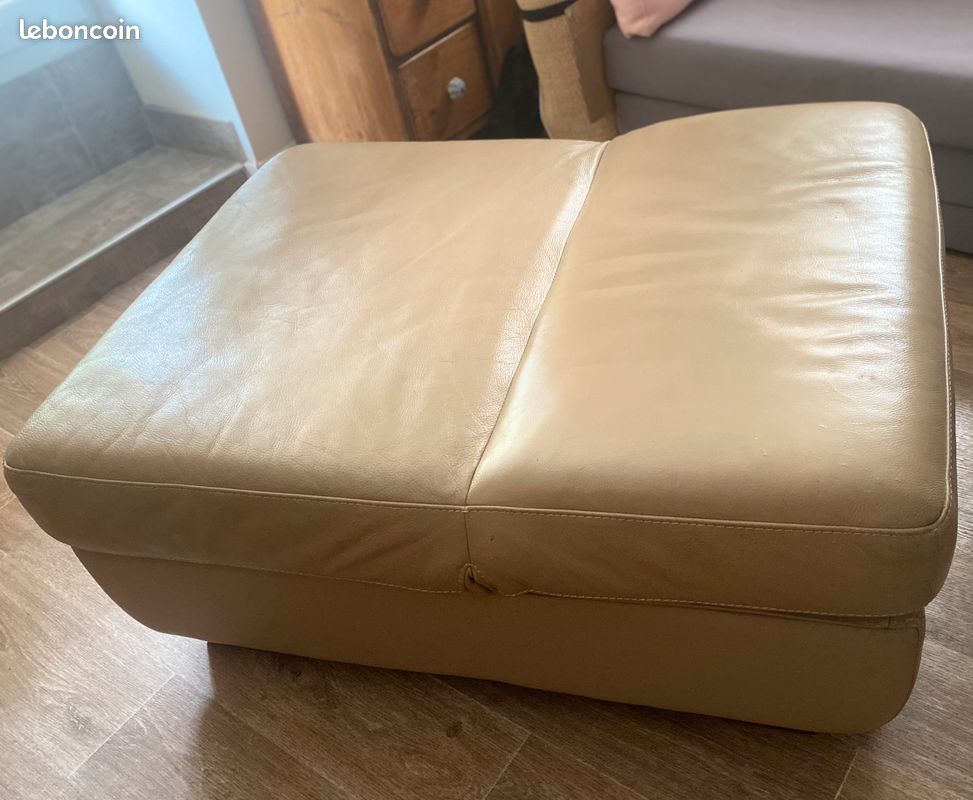 Fauteuil Pouf modulable en cuir beige (image 1)