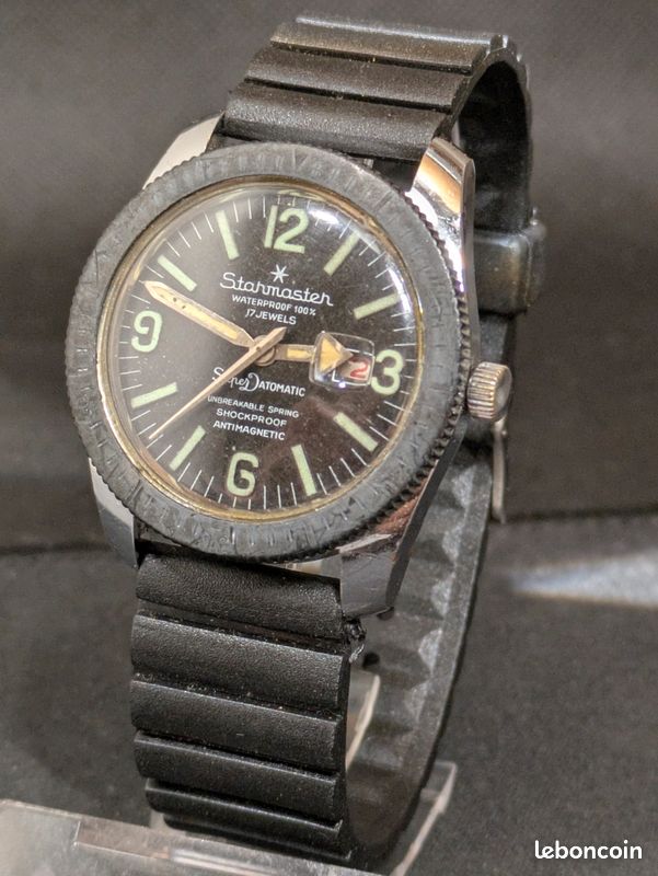 Montre De Plongée Yearling Années 70 - Mécanique Manuelle, Cadran Bronze, Bracelet Caoutchouc, Occasion