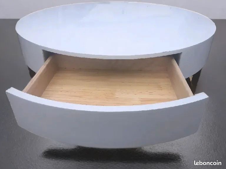 Table basse ronde blanche (style laquée) avec grand tiroir (image 6)
