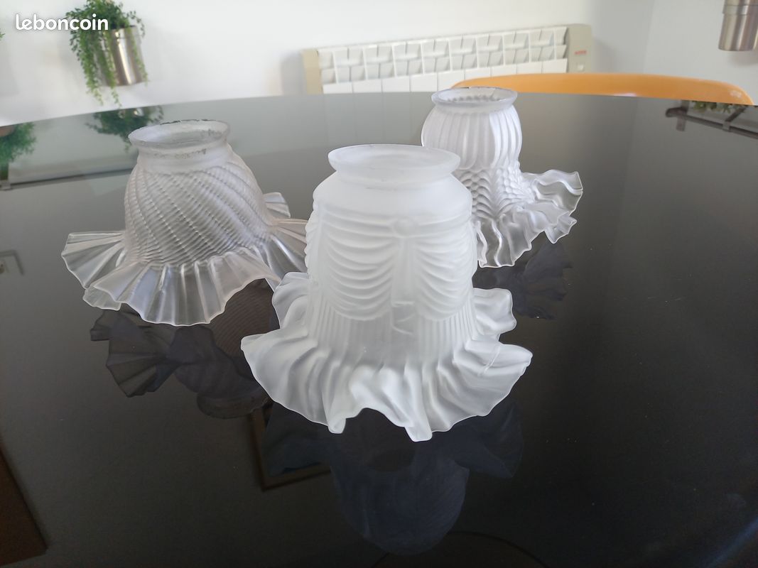 Lot de 3 tulipes anciennes en verre Luminaire Lampe (image 4)