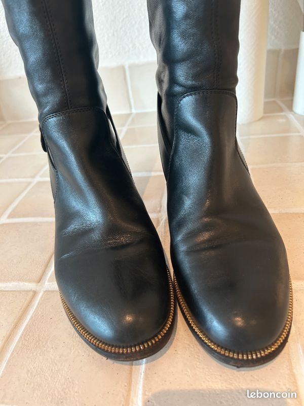 Bottes Vintage Sergio Rossi En Cuir Retourné Chocolat - Taille 37 - Occasion Très Bon état