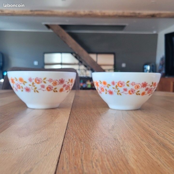 2 Tasses à Chocolat Arcopal France - Motif Scania Vintage Fleurs Oranges, Occasion