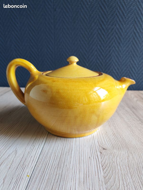 Théière Moutarde Vintage en Céramique Émaillée | Petite Théière Jaune Craquelée Style Campagne Arcopal Digoin | Déco Cuisine Rétro (image 6)