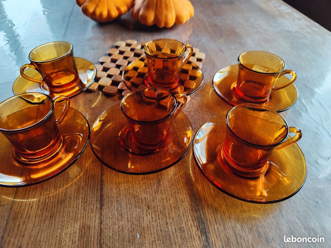 Service à Café DURALEX Ambre - Pot à Lait Et Tasses - Neuf, état Impeccable (TBE)