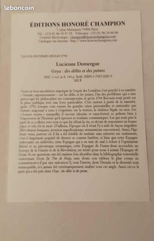 Goya Des délits et des peines de Lucienne Domergue Editions Honoré Champion, 2000 (image 3)