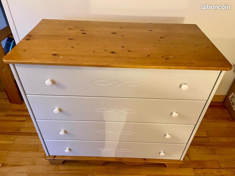 Commode table langer bois massif + étagère (image 6)