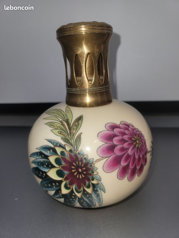 Lampe à Parfum Vintage Berger En Faïence - Décor Floral, Diffuseur Percé - Occasion Excellent état (France)