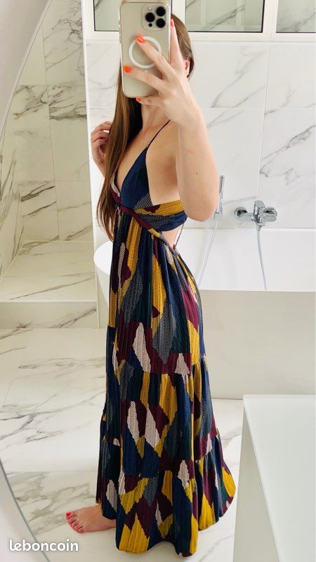 Robe Longue En Soie Multicolore Neuve Avec étiquette – Style Bohème Ibiza – Taille Unique