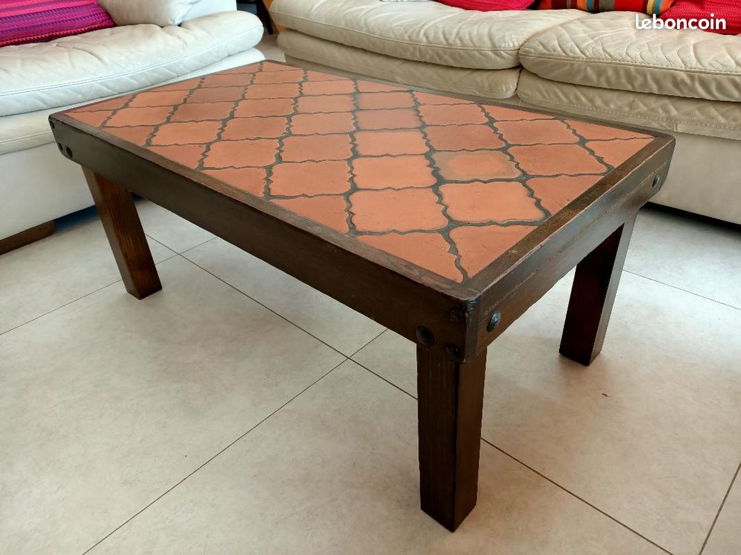 Table basse bois massif et tomettes (image 2)