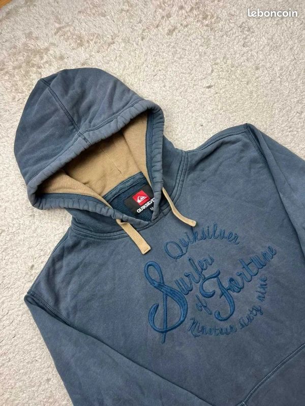 Pull capuche Quiksilver vintage y2k marine logo brodé - M homme (image 2)