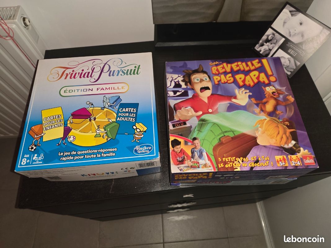 Lot de jeux de societe. La bonne paye,trivial poursuit édition famille, réveille pas papa, Qui est ce ? , know (image 2)