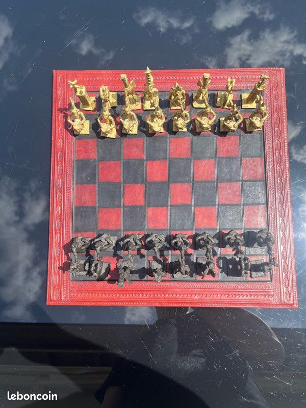 Échiquier Africain Rare En Os Et ébène – 43x43cm, Plateau De Jeu Stratégie, Occasion