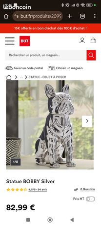 Silver French Bulldog Ornament Statue Bobby Silver Décoration