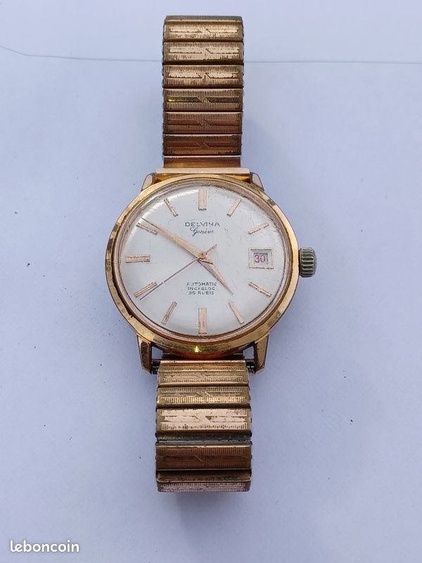 Montre Homme Automatique Vintage Delvina Genève 25 Rubis - Pièce D'occasion