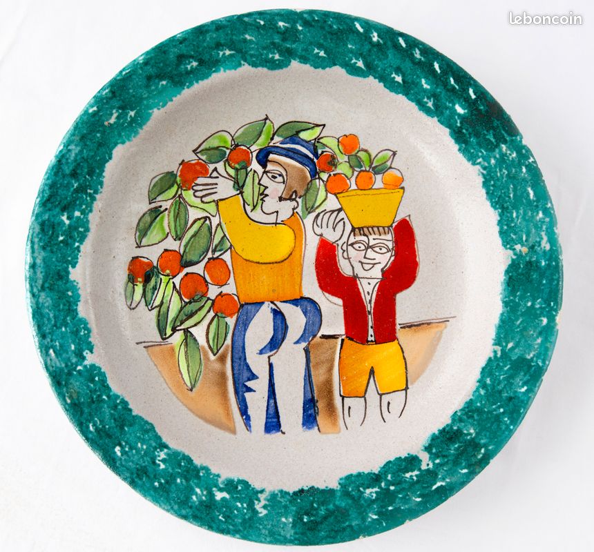Lot D'assiettes Anciennes E.T. Picasso Multicolor – Céramique Vintage Déco