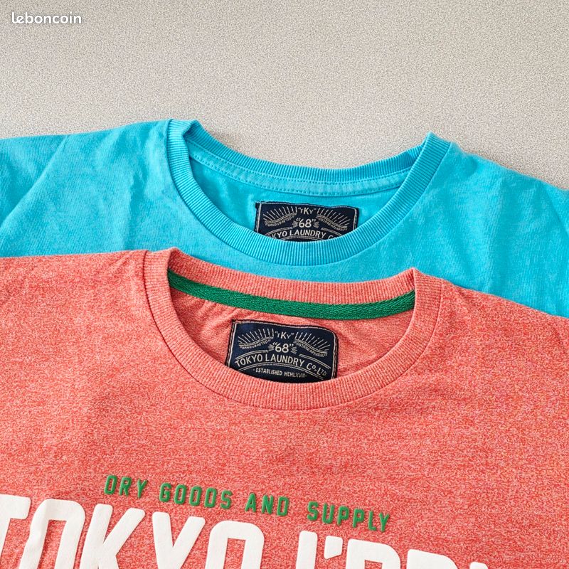 T-shirt Homme Tokyo Laundry Col V Bleu - Taille M - 100% Coton Jersey - Très Bon état