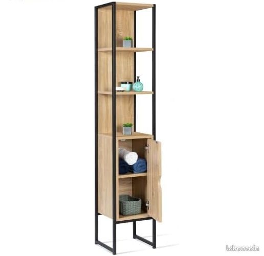 Meuble Colonne Salle de Bain 1 porte Design Industriel (image 3)