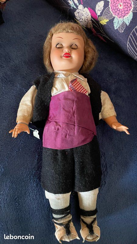 POUPÉE PARLANTE 38 cm ARTICULÉE VINTAGE tient debout yeux dormeurs mécanisme à restaurer - Collection